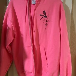 Gildan Bright Pink Hoodie with Dragonfly Embroidery